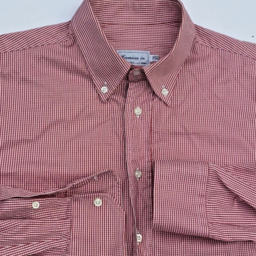 Camicia In Roma red checkered 2 fold cotton Sz 16 made in Italy 🇮🇹
